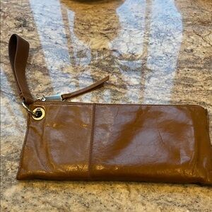 HOBO Tan Leather Zip Wallet with Floral Lined Interior